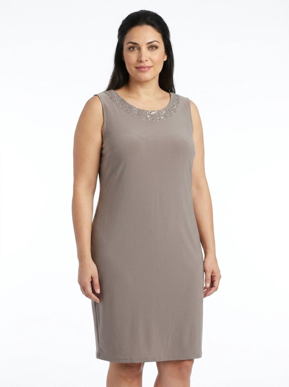 R&M Richards Beaded Lace Neckline Sleeveless Sheath Dress Women Size 16